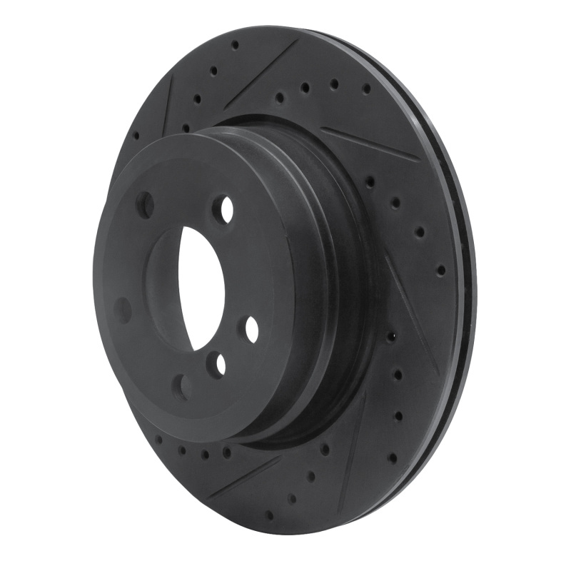 BMW X5 Brake Rotor (1) - Rear Left - R1 Concepts - Drilled & Slotted - Black - `07-`19